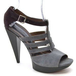 Marni Gray Brown Suede T-Strap Platform Pumps 40